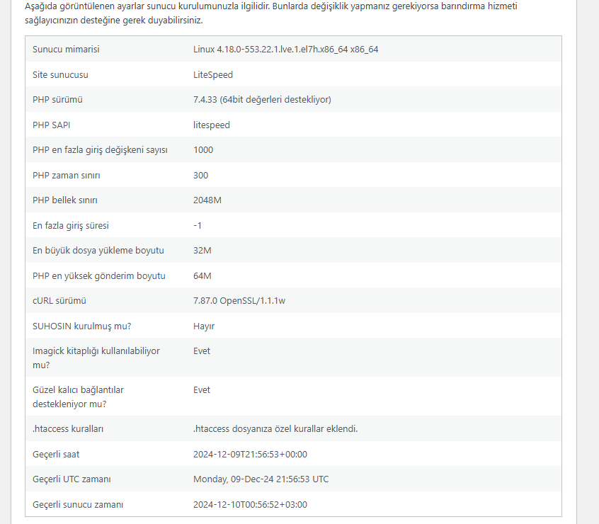 Config ile PHP Limit Arttırma